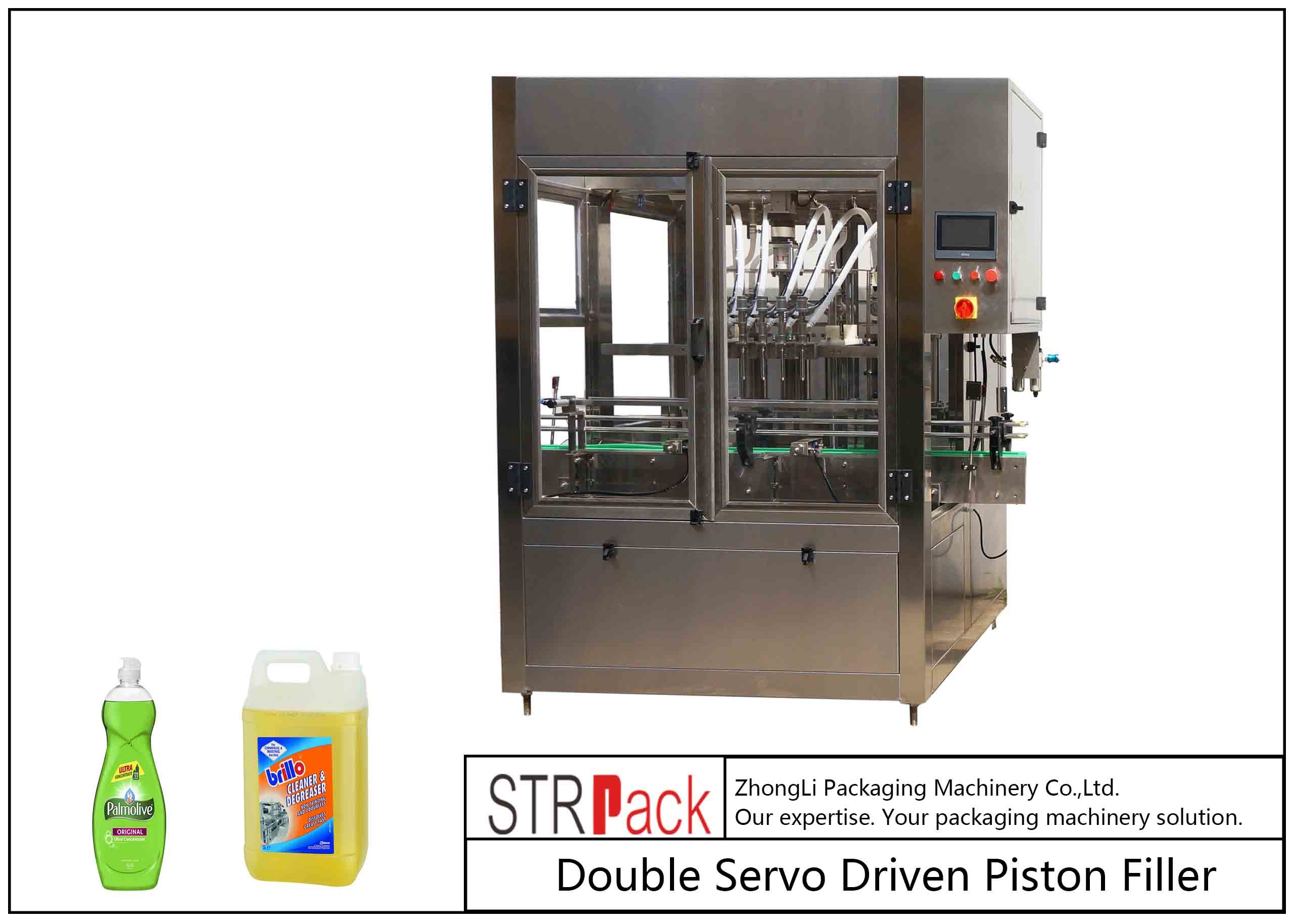 液体の洗剤の運転される線形6つの頭部ののりの充填機の二重Servo